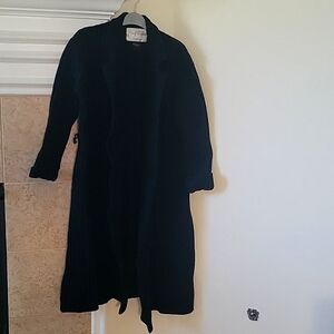 Vintage Mary McFadden Collection Womens BLACK Cardigan Duster 100% Lambswool